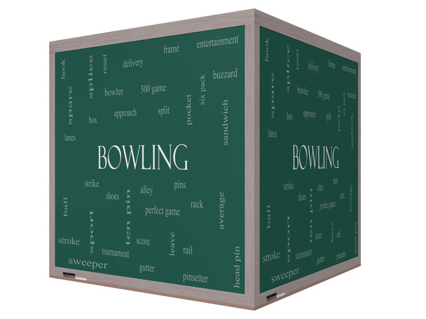 Bowling Word Cloud Concetto su un cubo 3D Lavagna
 - Foto, immagini