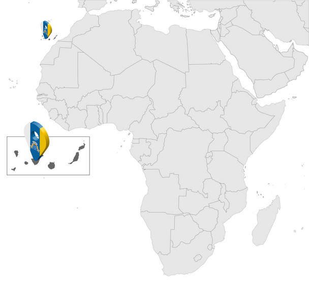 Τοποθεσία των Καναρίων Νήσων στο χάρτη της Αφρικής. 3d Canary Islands τοποθεσία υπογράψει παρόμοια με τη σημαία. Ποιοτικός χάρτης Καναρίων Νήσων. Διάνυσμα. EPS10. - Διάνυσμα, εικόνα