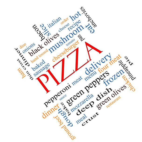 Pizza woord wolk concept schuin - Foto, afbeelding