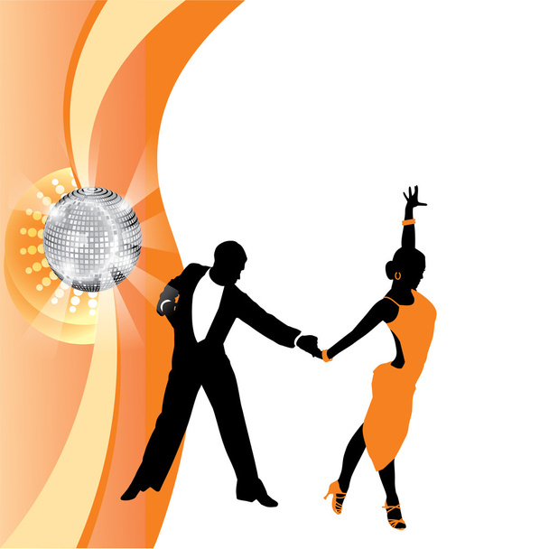 ζευγάρι που χορεύει σε πορτοκαλί φόντο - Διάνυσμα, εικόνα