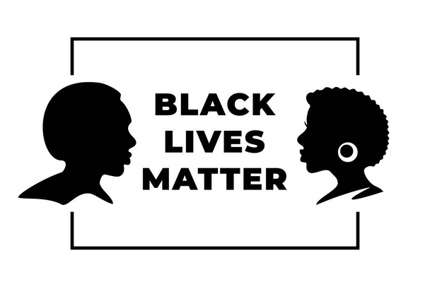 Black lives matter. Silhouette girl and a man. Look at each other. No racism, concept. Vector illustration, isolated. - Vector, Image