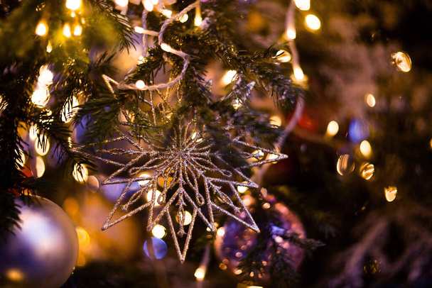 Christmas toy fir tree background. Blurred - Фото, изображение