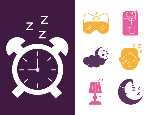 будильник с набором икон в стиле силуэта Insomnia - Вектор,изображение