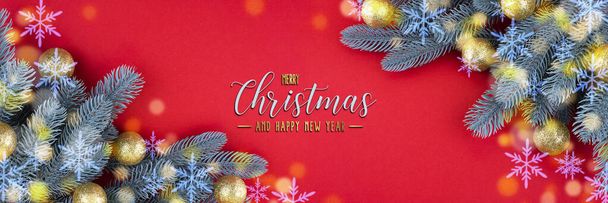 Happy New Year and Merry Christmas red background. Bright Christmas background. - 写真・画像