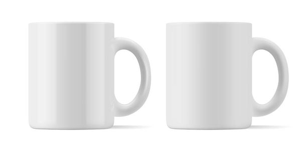 ドリンクフロントビュー用のマットと光沢のあるマグカップのベクトル現実的なモックアップ。白の白のカップ。EPS 10 - ベクター画像