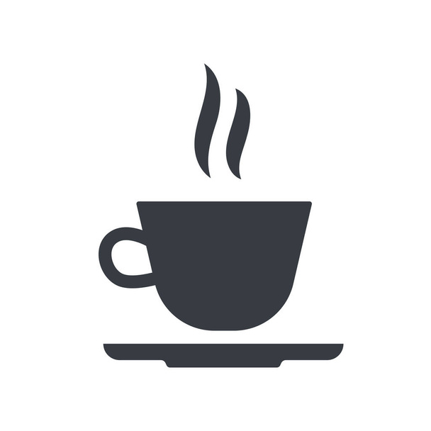Black cup of hot coffee icon vector flat design illustration. Tea, hot drink and beverage symbol. - Vector, imagen