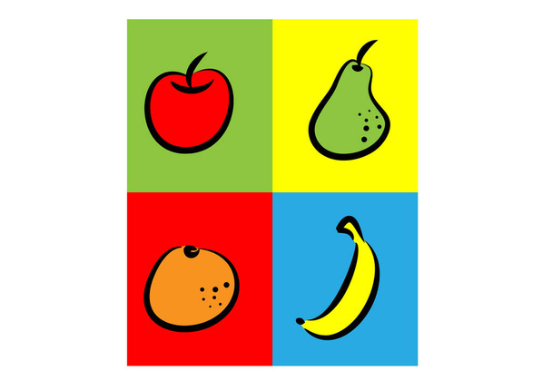  fruits icon set on colorful background  - Vector, imagen