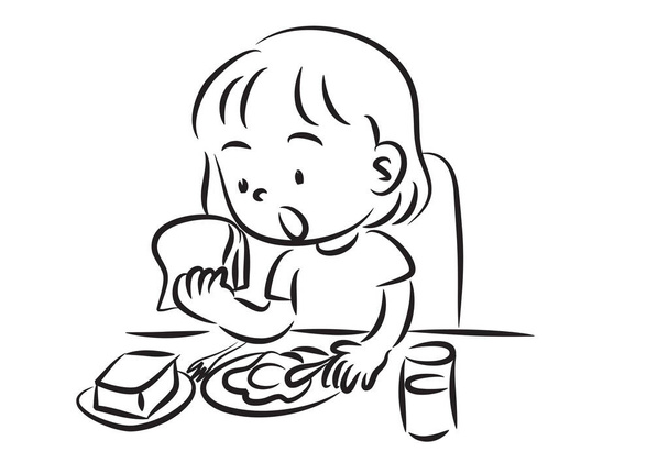 vector drawing of kid eating breakfast - Vector, imagen