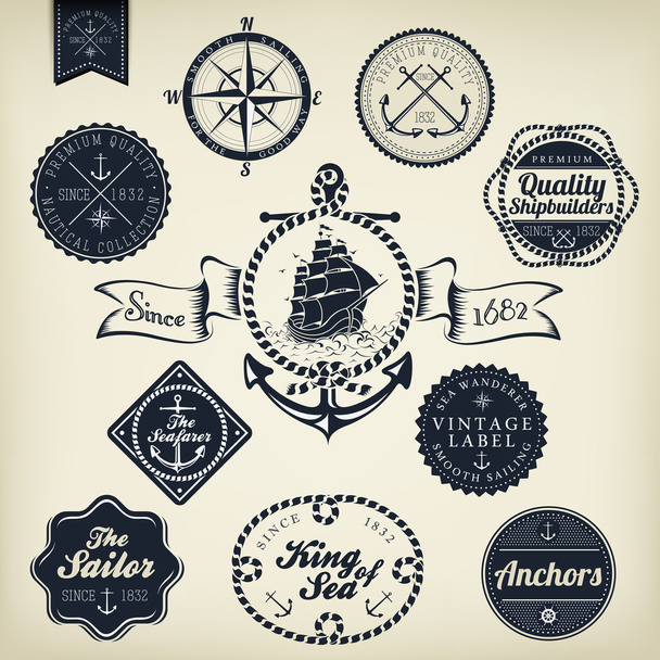 Retro Nautical Badges And Labels - Vektör, Görsel