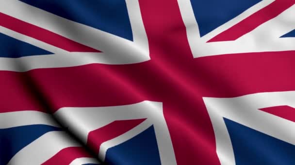 Egyesült Királyság Satin Flag. Waving Fabric Texture of the Flag of the United Kingdom, Valódi textúra zászló. Realista zászló. Az Egyesült Királyság hullámzó lobogója - Felvétel, videó