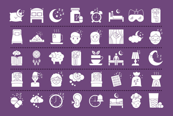 paquete de iconos de estilo de silueta de insomnio - Vector, Imagen