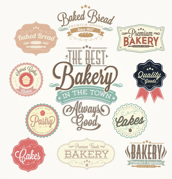 Vintage retro panadería insignias y etiquetas
 - Vector, Imagen