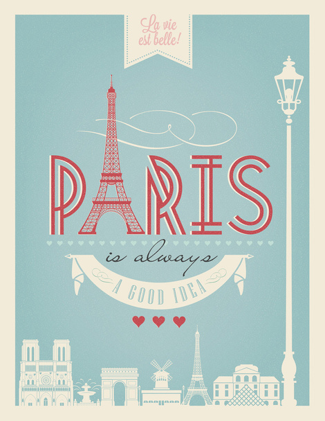 Cartaz retrô tipográfico com símbolos de Paris
 - Vetor, Imagem
