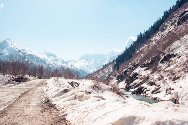 North Caucasus , road in the mountains in the snow in winter,  - Fotó, kép