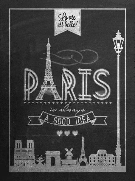 Retro Style With Paris Symbols And Landmarks - Vector, Image