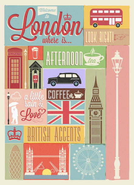 Retro style poster with London - Vector, Image