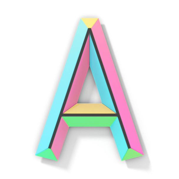 Neon color bright font Letter A 3D render illustration isolated on white background - Photo, image