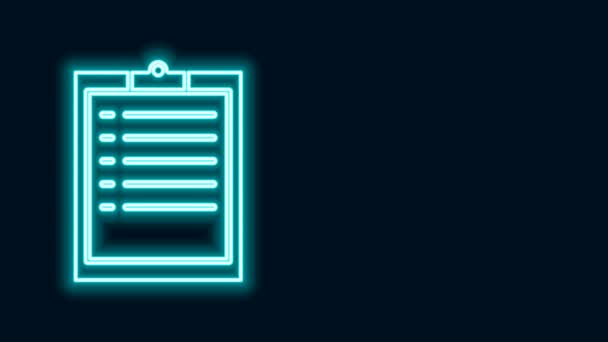 Glowing neon line Clipboard with checklist icon isolated on black background. 4K Video motion graphic animation - Footage, Video