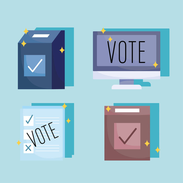 Koncepcja głosowania i wyborów, ikony set box głosowania komputerowego - Wektor, obraz