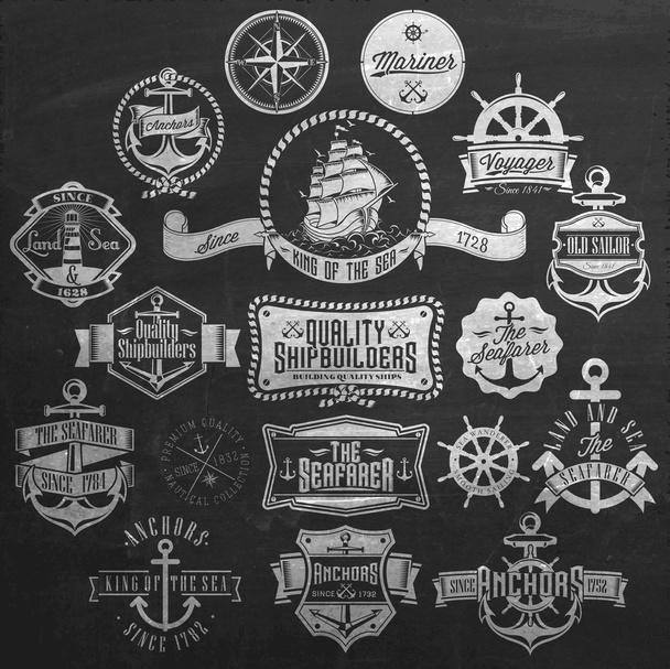 Emblemas e etiquetas náuticas no quadro
 - Vetor, Imagem