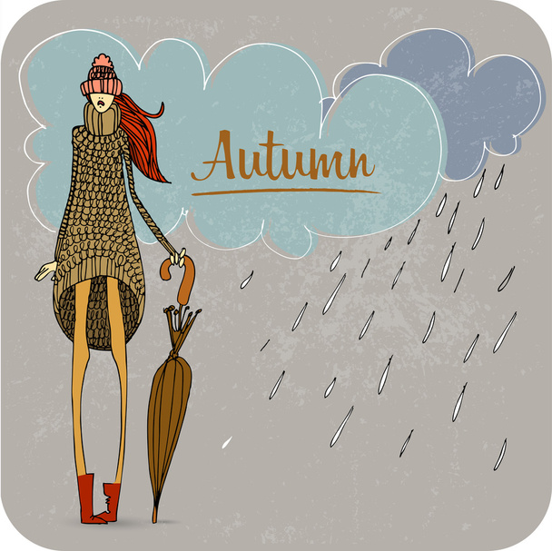 Hand Drawn Autumn Girl - Vector, Image