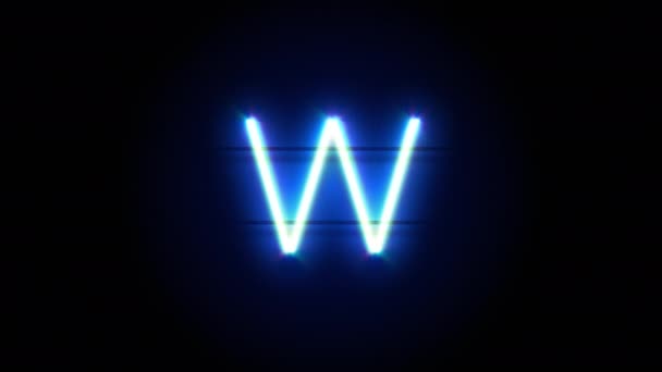 Neon fontin kirjain W pieni kotelo näkyvät keskellä ja katoavat jonkin ajan kuluttua. Silmukka animaatio sininen neon aakkoset symboli - Materiaali, video