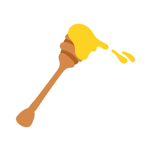 honey in wooden spoon isolated icon - Wektor, obraz