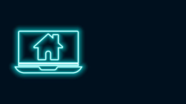 Linea neon luminosa Laptop e icona smart home isolata su sfondo nero. Telecomando. Animazione grafica 4K Video motion - Filmati, video