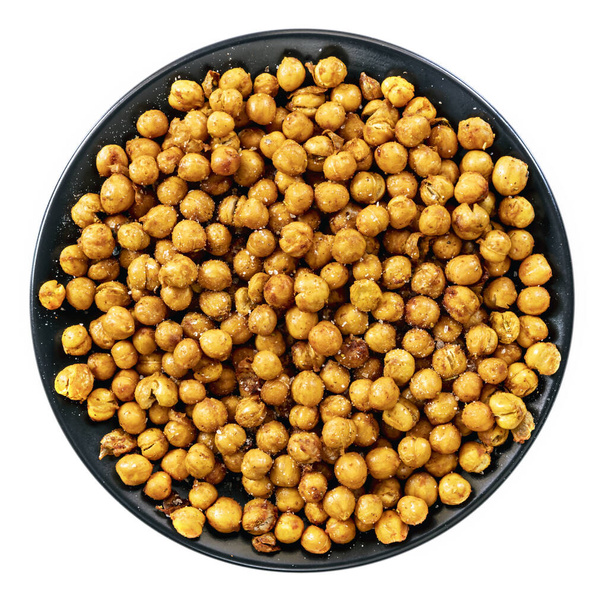 Dish of airfried spiced chickpeas, top view, isolated on white.  Healthy snacking,    - Photo, Image