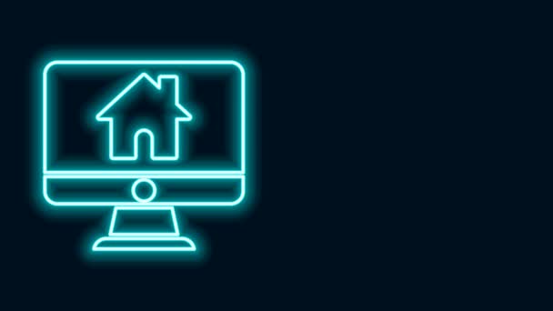 Linea neon luminosa Monitor per computer con icona smart home isolato su sfondo nero. Telecomando. Animazione grafica 4K Video motion - Filmati, video