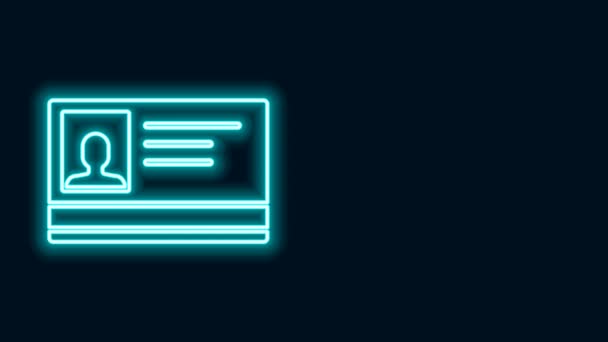 Glowing neon line Identification badge icon isolated on black background. It can be used for presentation, identity of the company, advertising. 4K Video motion graphic animation - Footage, Video
