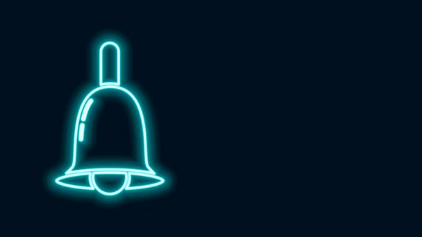 Glowing neon line Ringing bell icon isolated on black background. Alarm symbol, service bell, handbell sign, notification symbol. 4K Video motion graphic animation - Footage, Video