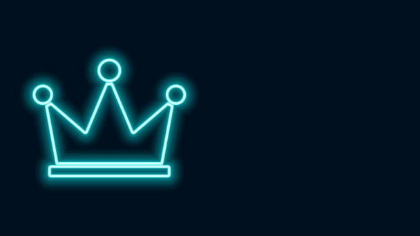 Glowing neon line Crown icon isolated on black background. 4K Video motion graphic animation - Footage, Video
