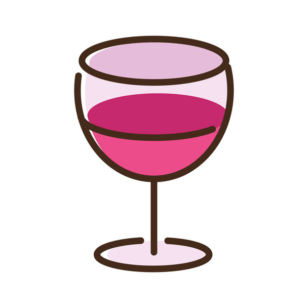 wine cup drink line and fill style icon - Vector, Image