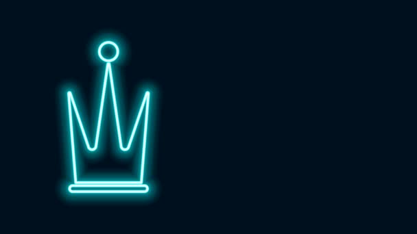 Parlayan neon çizgisi Crown simgesi siyah arkaplanda izole edildi. 4K Video hareketli grafik canlandırması - Video, Çekim