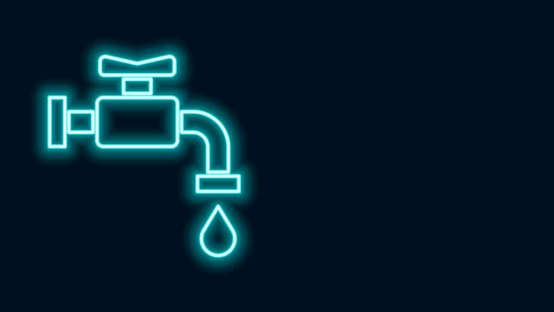 Ligne lumineuse au néon Icône du robinet d'eau isolée sur fond noir. Animation graphique de mouvement vidéo 4K - Séquence, vidéo
