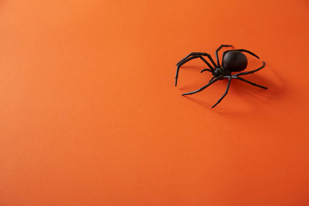 Плоский фон на Хеллоуїн з павуком на помаранчевому фоні модна концепція свята
. - Фото, зображення
