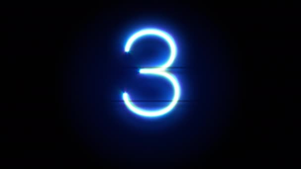 ネオン番号3が中央に現れ、しばらくすると消えます。青いネオンアルファベットのシンボルのループアニメーション - 映像、動画