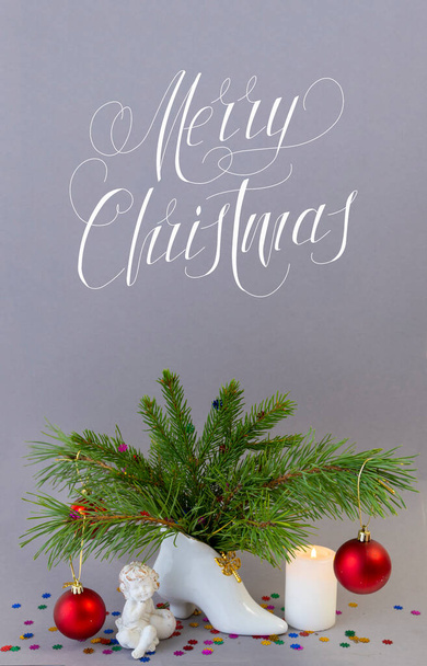 card, online banner, Flat Lai Christmas with the inscription - Merry Christmas - Photo, Image