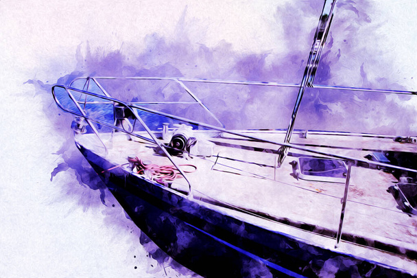 Barcos à vela arrumados na marina arte ilustração vintage retro
 - Foto, Imagem