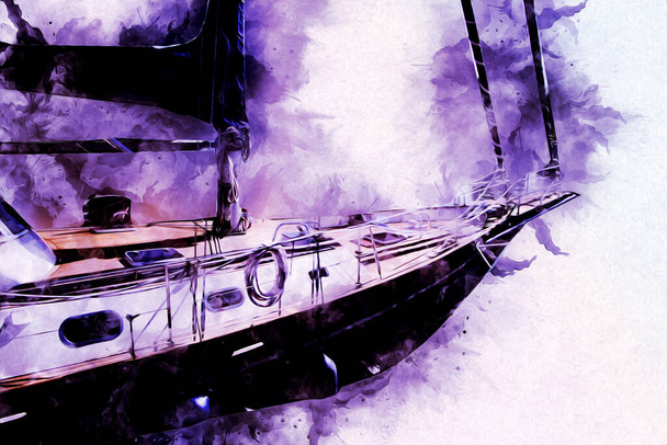 Barche a vela stivati a marina arte illustrazione vintage retrò - Foto, immagini
