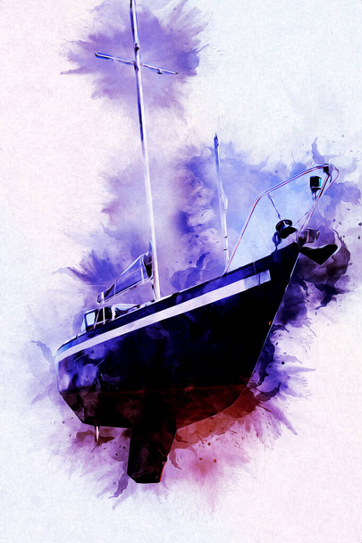 Sailing boats stowed at marina art illustration vintage retro - Foto, afbeelding