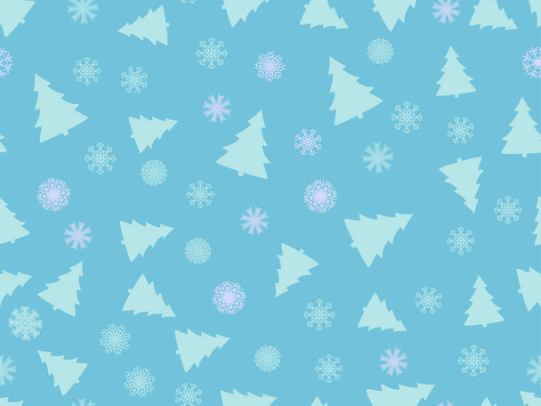 Christmas tree and snowflakes seamless pattern. Holiday time fir tree. Festive background for Christmas decorations, greeting cards and banners. Vector illustration - Vector, Imagen