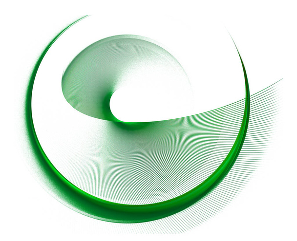 A curled transparent green surface on a white background. An open circle at the top. Graphic design element. 3d rendering. 3d illustration. Logo, sign, symbol, icon. - Photo, Image