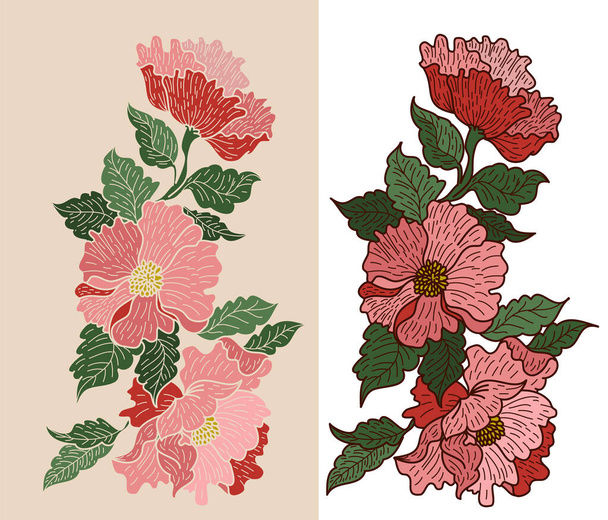 Hibiscus flor vector.Japanese hibisco flor tatuaje. - Vector, imagen