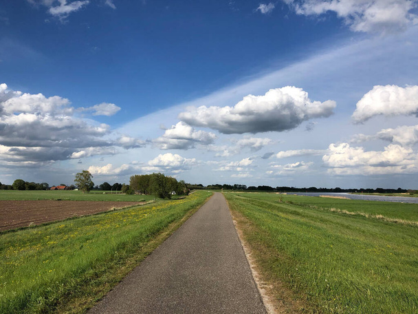 Hollanda 'daki IJssel nehrinin etrafında bisiklet yolu - Fotoğraf, Görsel