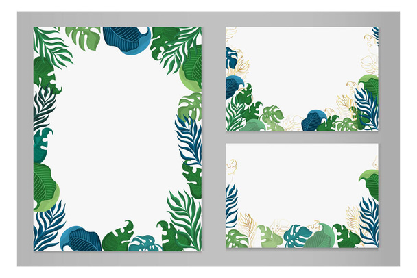   Vector greeting card with tropical plants on a gray background with place for text - Вектор, зображення
