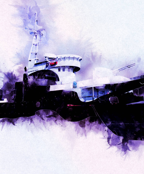 戦艦海のイラスト｜アンティークヴィンテージアートドローイング - 写真・画像
