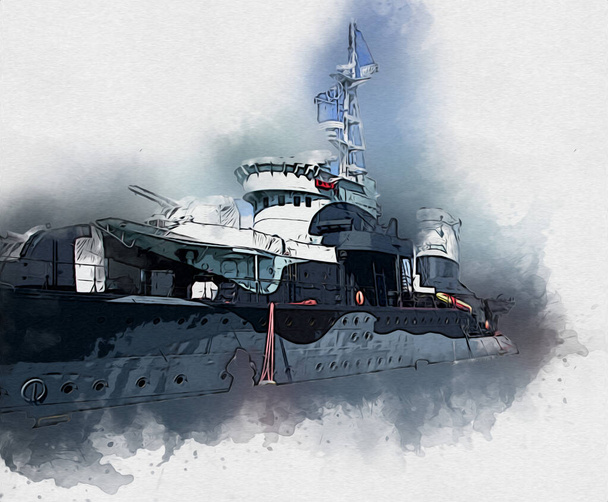 Bitevní loď moře ilustrace starožitné vinobraní umění kresba - Fotografie, Obrázek