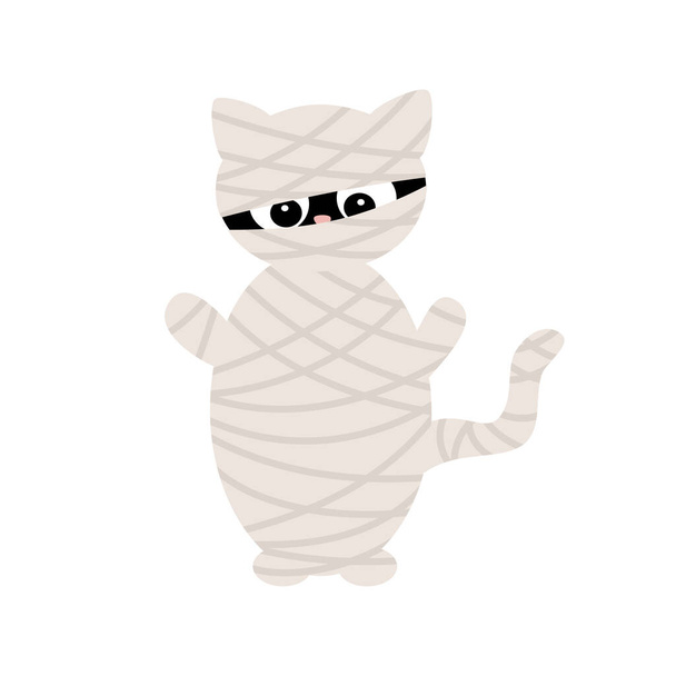 Şirin cadılar bayramı çizgi film karakteri mumya kedisi komik vektör çizimi - Vektör, Görsel